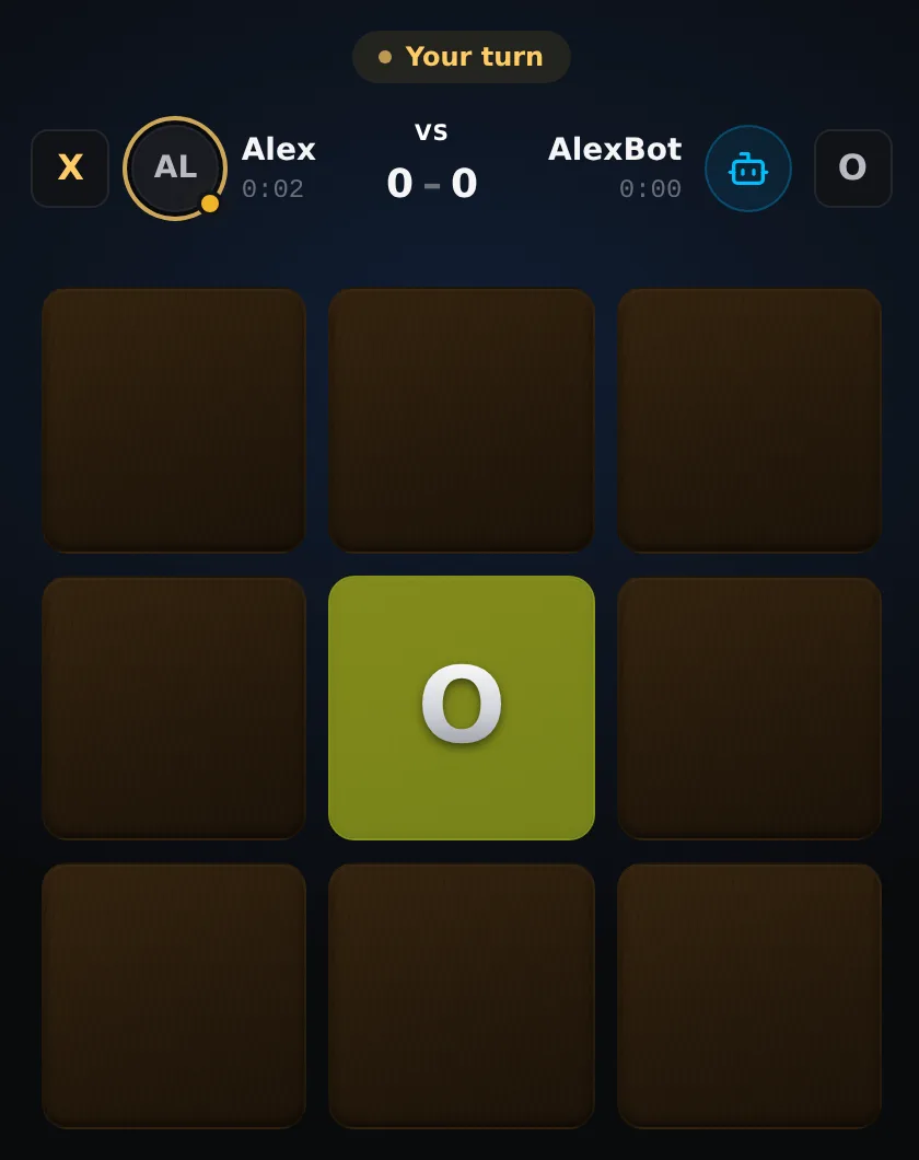A Tic-Tac-Toe game on Alex Play Zone, AlexBot has taken the centre square